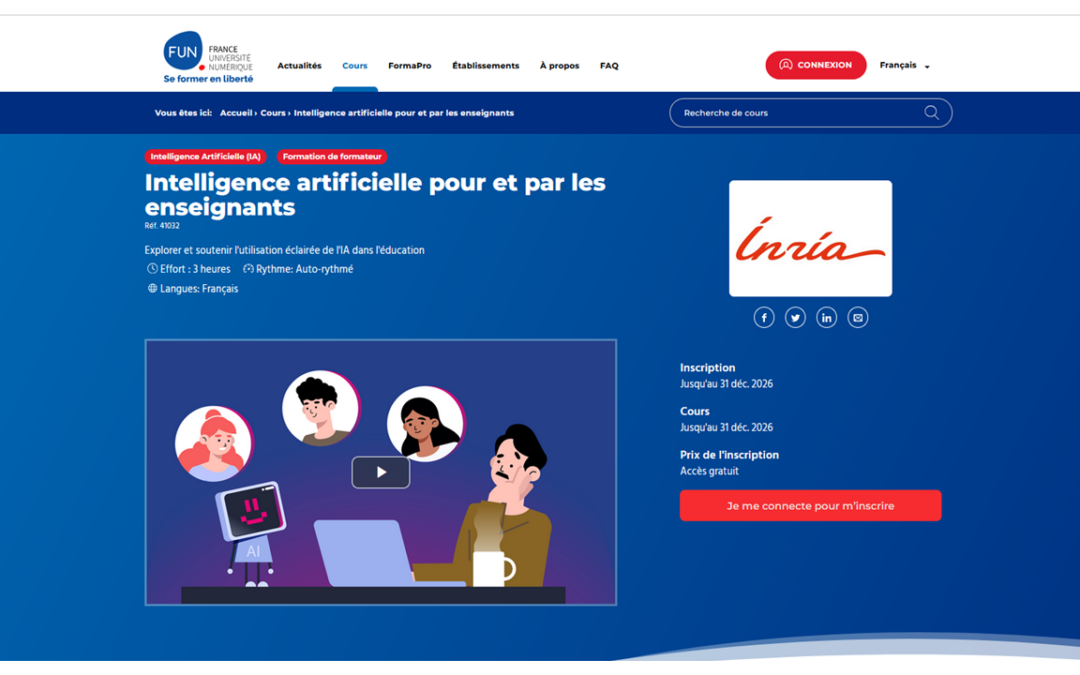Intelligence artificielle pour et par les enseignants : l&rsquo;INRIA propose une formation auto-rythmée de 3 heures