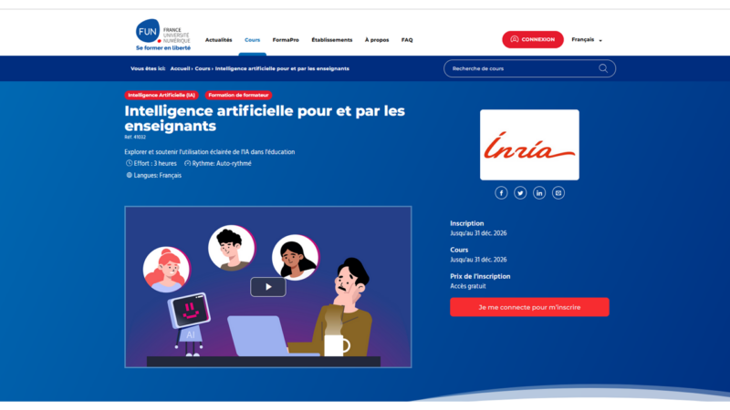 Intelligence artificielle pour et par les enseignants : l&rsquo;INRIA propose une formation auto-rythmée de 3 heures